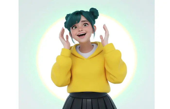 Happy Girl 3D Cartoon Character Design Illustration image